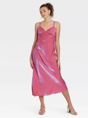 wild fable Iridescent Pink Magenta double spaghetti straps Slip maxi Dress XXL